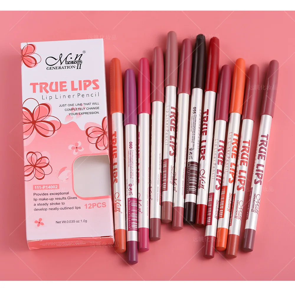 12-Color Matte Lip Liner Set Waterproof Long Lasting Pencil for Makeup & Tattoo