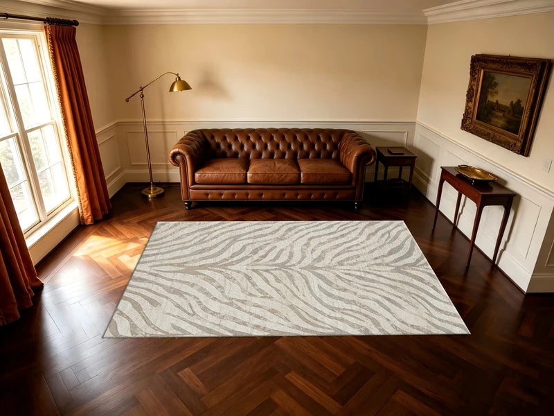 Neutral Beige Zebra Pattern Area Rug - Vintage Animal Print Non-Slip Carpet for Living Room & Bedroom