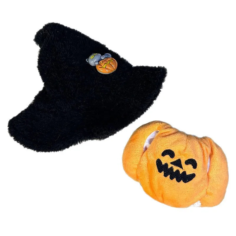 Plush Halloween Pumpkin Costume Set for 17cm Labubu Doll Accessories, Colorful Dress Up Outfit