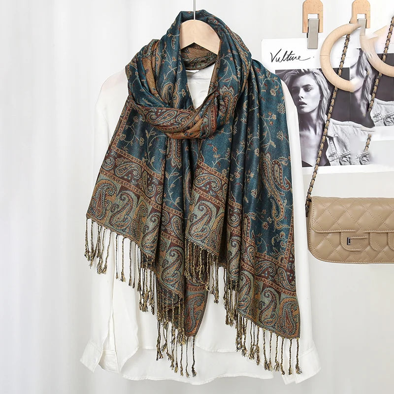 Wholesale Pashmina Scarf Wrap Paisley Jacquard Shawl Vintage Cotton Wrap
