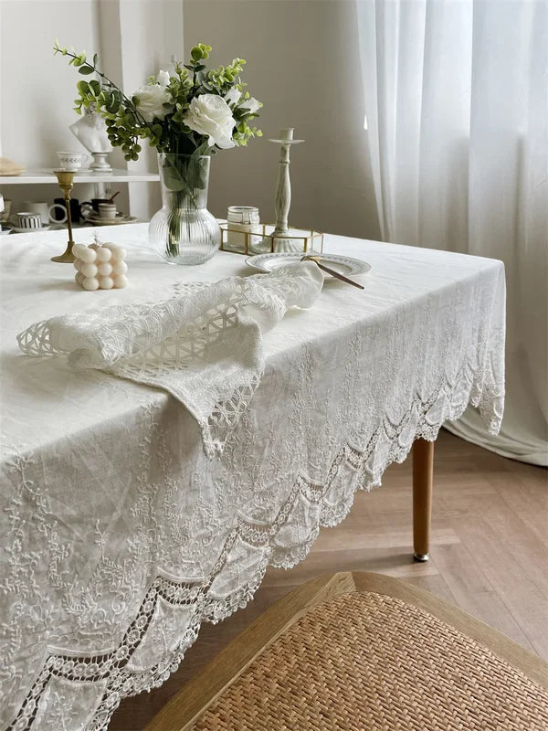 Elegant Cotton Lace Flower Tablecloth for Wedding and Home Decor