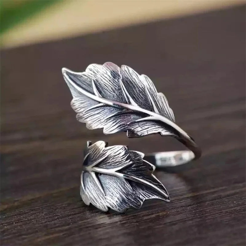Vintage Leaf Resizable Ring for Women Silver Tone Stylish Jewelry