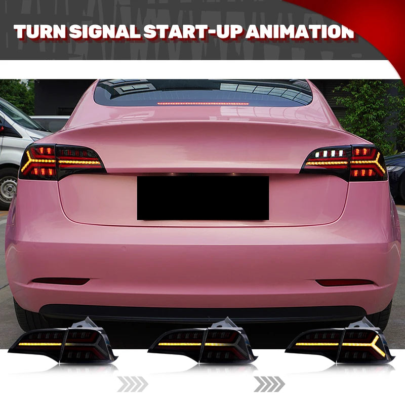 Tesla Model 3 Model Y LED Tail Lights Sequential Turn Signal Black Rear Lamps