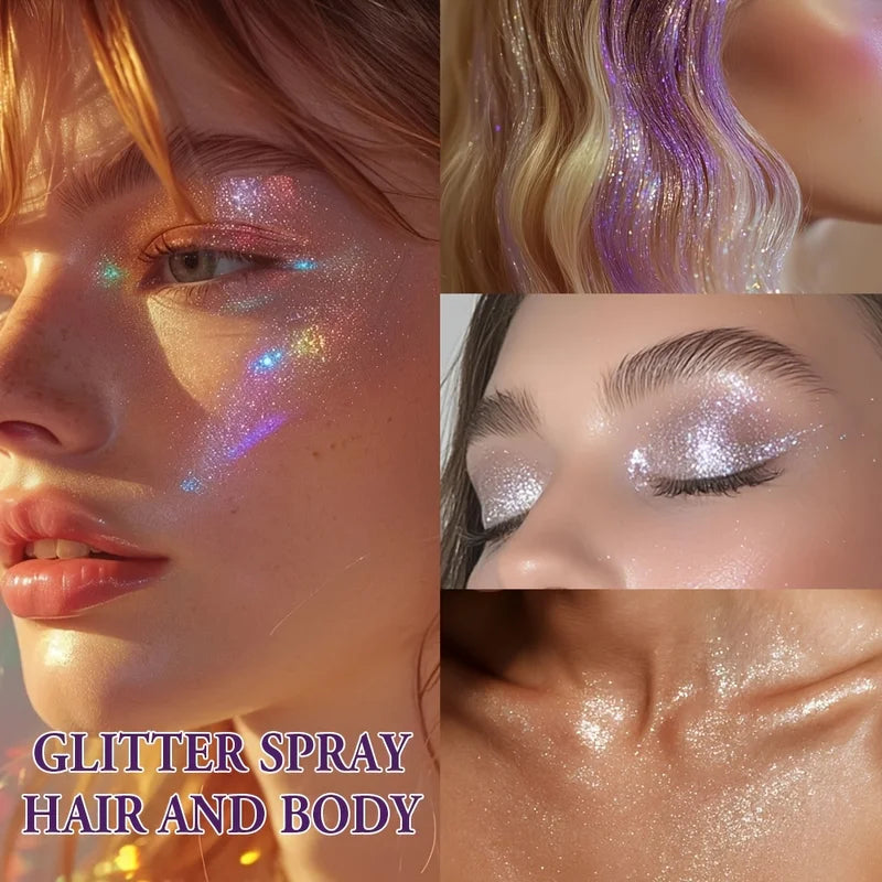Body Glitter Spray for Hair Face & Body - Shimmer Highlighter Mist | Festival & Party Makeup