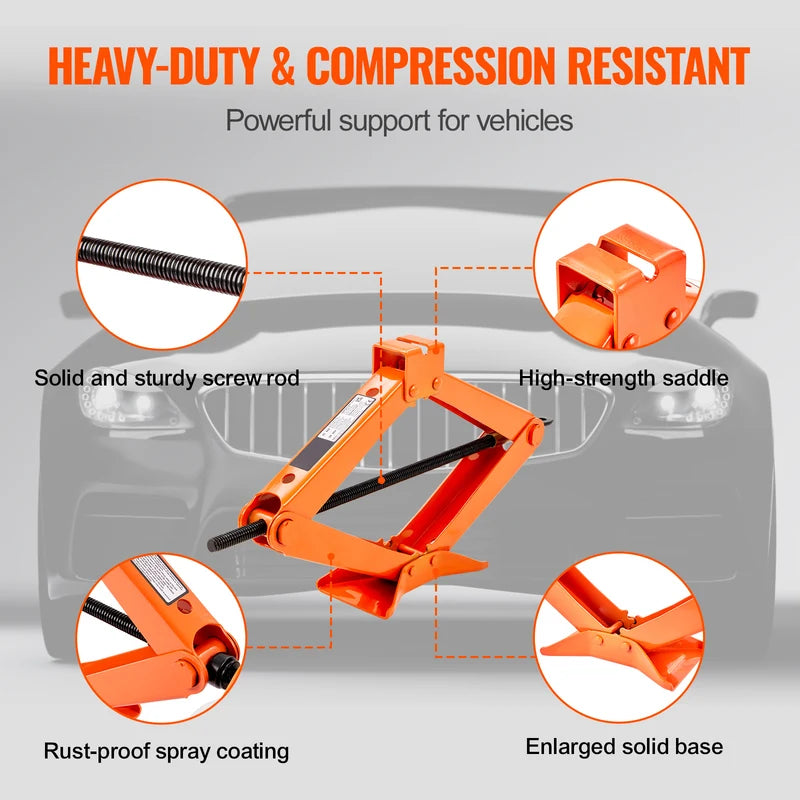 2.5 Ton Scissor Car Jack with Lift Range 3.7 to 17.1 Inches Portable Tire Jack