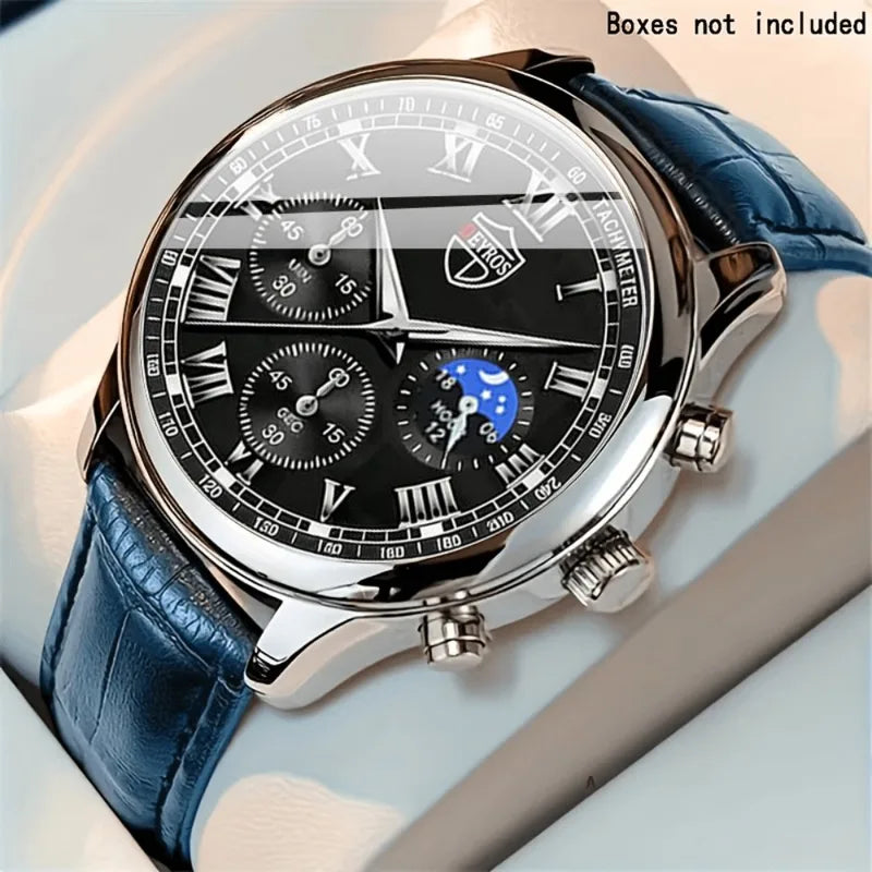 Men's Luxury Business PU Leather Round Dial Quartz Watch - Multiple Colors