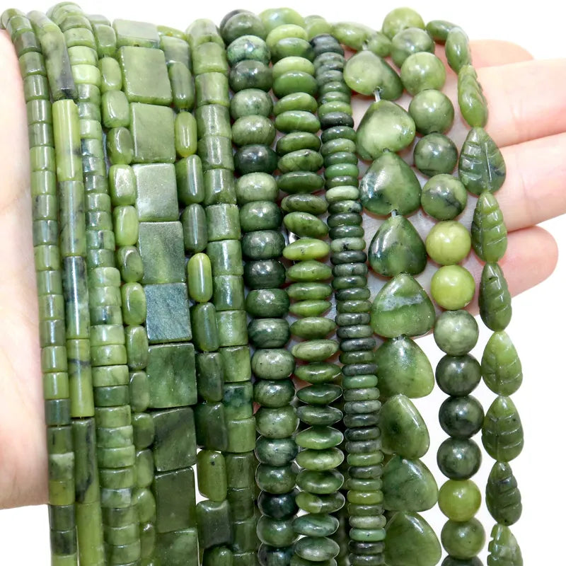 Natural Stone Green Jade Beads - Cylinder Square Irregular Faceted Round Spacer Beads for Jewelry Making