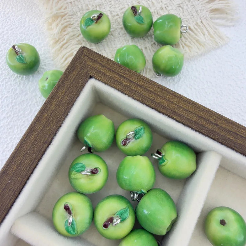 5Pcs 14x15MM 3D Resin Apple Charms Fruit Pendant Jewelry Spacer Beads DIY Jewelry Making
