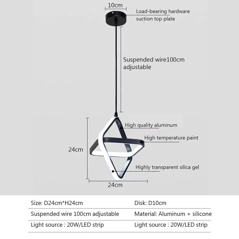 Modern Black LED Pendant Light Fixture for Dining Room Kitchen Living Room