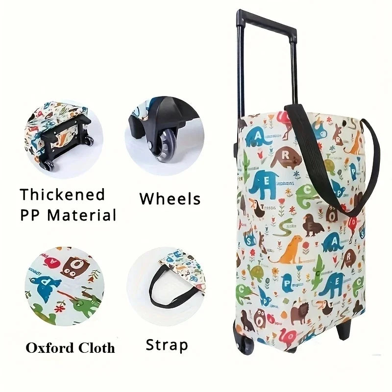 Foldable Oxford Cloth Shopping Cart Large Capacity Trolley for Grocery Outdoor Delivery