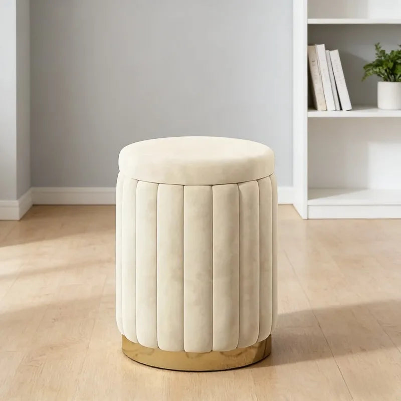 Multifunctional Round Storage Stool for Bedroom & Living Room Vanity