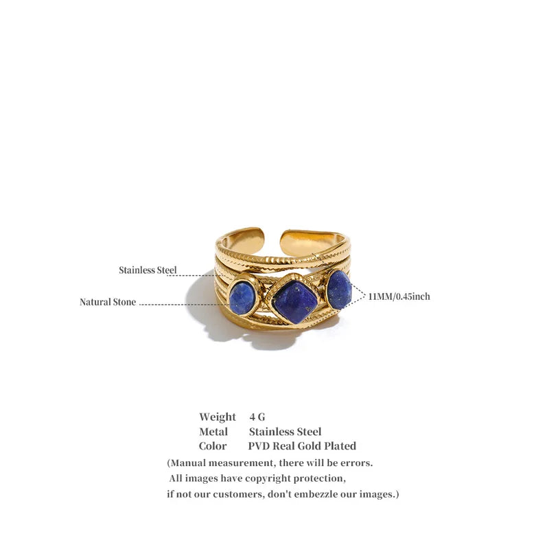 Adjustable Stainless Steel Ring with Amazonite Stone - Hypoallergenic Jewelry
