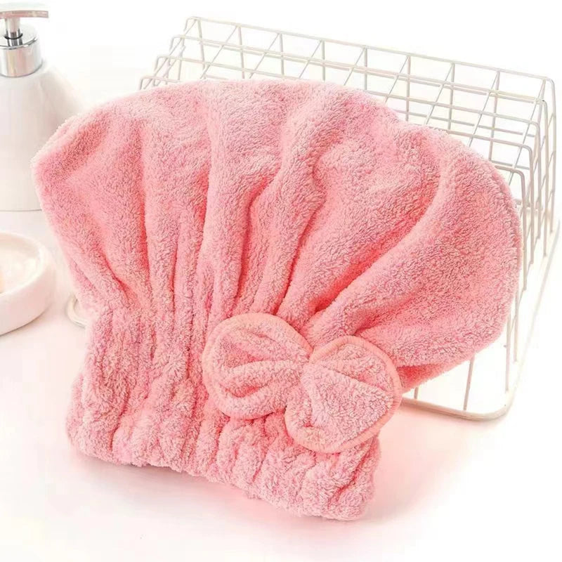 Microfiber Hair Drying Towels with Bow-Knot - Head Wrap & Shower Cap for Curly Hair