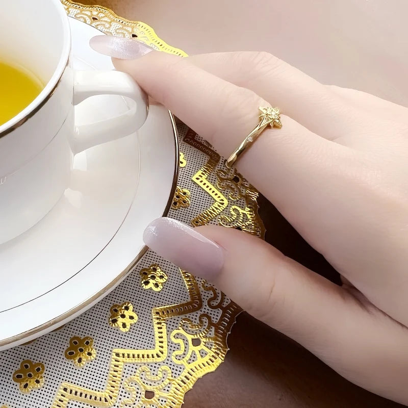 Sterling Silver Star Ring for Women Europe Style Trendy Jewelry Gift