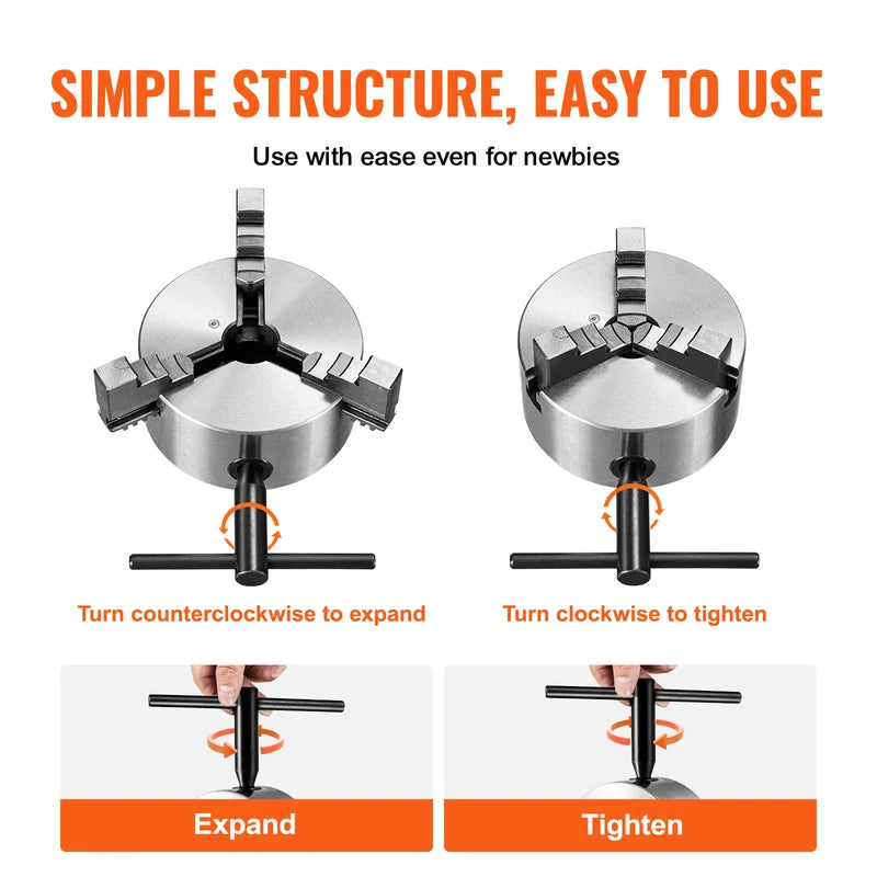 Self-Centering 3-Jaw Lathe Chuck 160mm/200mm/250mm for Metal & Wood Machining