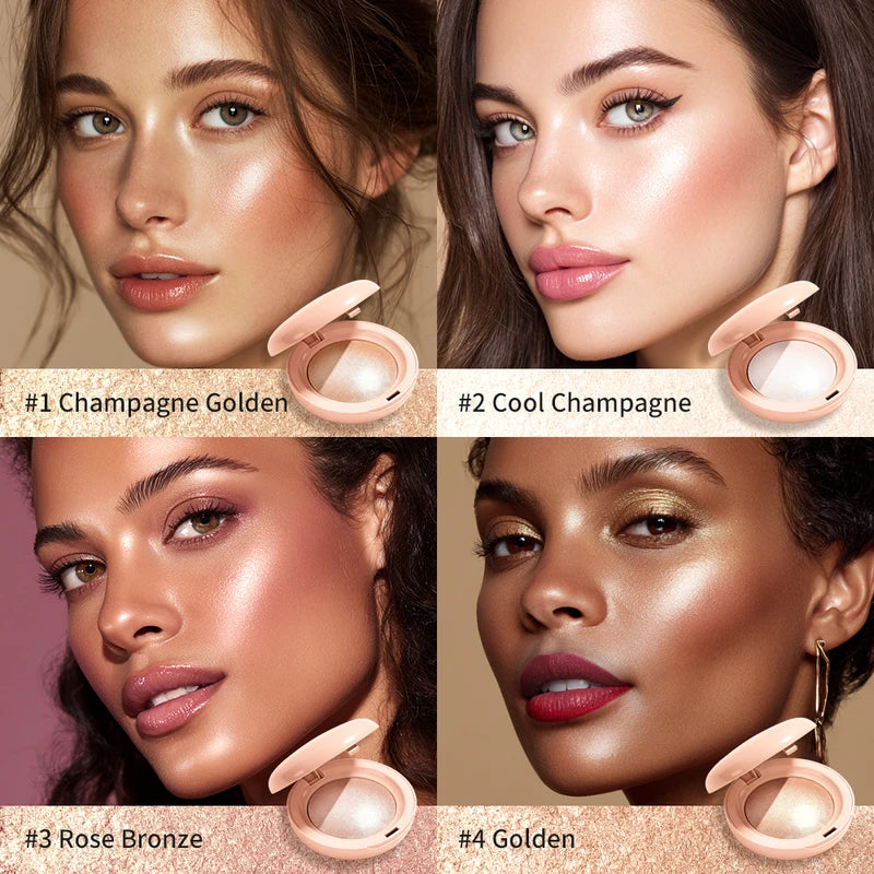 Waterproof Highlighter Powder - Silky Glow Makeup Contouring & Illuminator