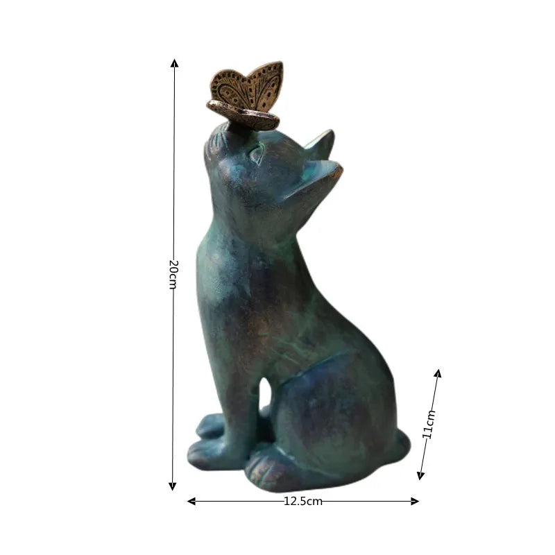 Cute Cat Butterfly Garden Statue Outdoor Resin Decor Animal Sculpture