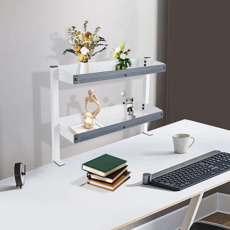 Clamp-On 2-Tier Desk Shelf Organizer - White, Adjustable for Tables and Desks