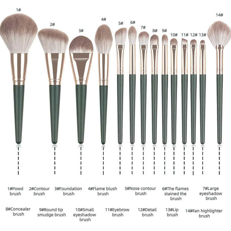 14Pcs Makeup Brush Set with Pouch - Soft Fluffy Eyeshadow Concealer Blush Brushes, Wooden Handles, Professional