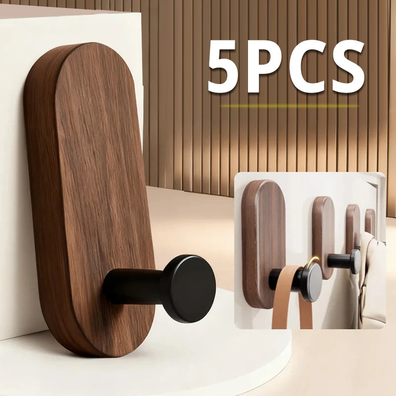 Self-Adhesive Wooden Wall Hook for Hanging Keys Coats Towels Bags - Pack of 1-5