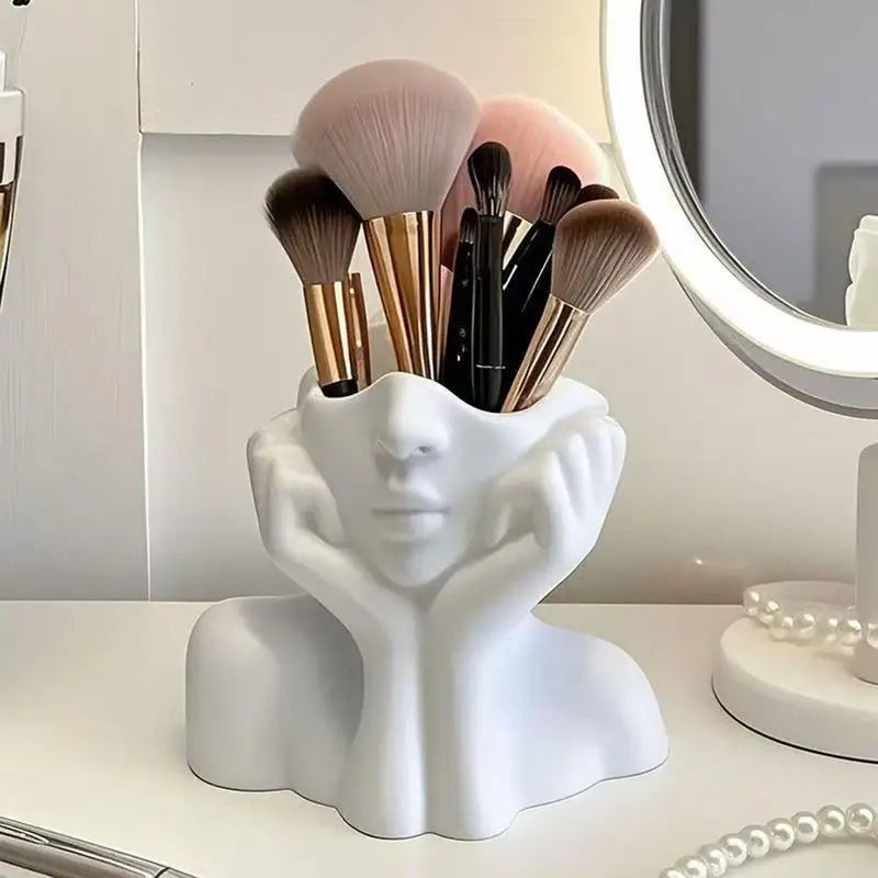 Face Shape Makeup Brush Holder Modern Nordic Flower Vase Storage Box for Home Office