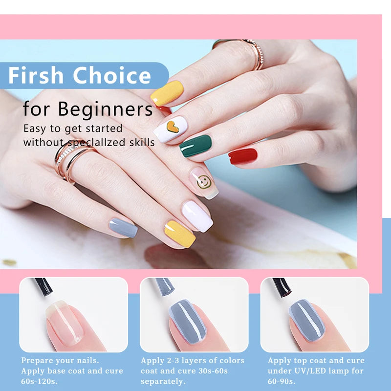 Glossy Semi-Permanent Gel Nail Polish Set - Trendy Color Block Series for Nail Art