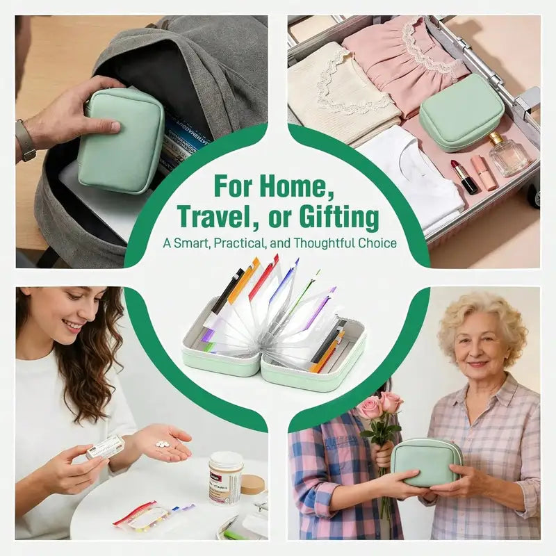 Waterproof Zipper Medicine Pouch Set with 14 Color Designs Weekly Organizer for Supplement Storage