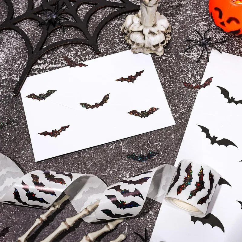 Halloween Bat Stickers Set - Waterproof Glitter Self-Adhesive Decor Roll, 500pcs