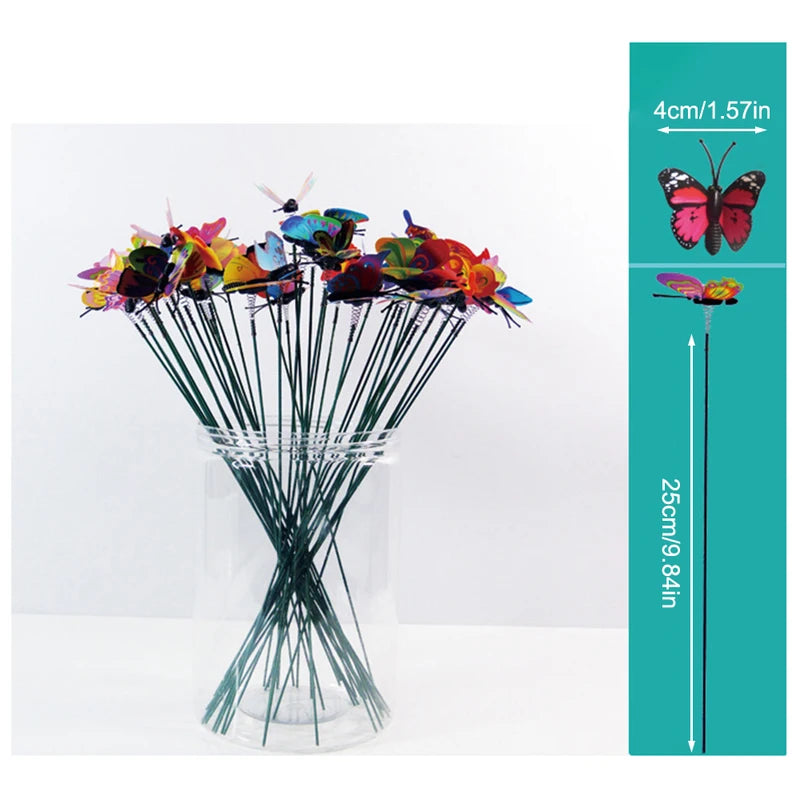 50pcs Colorful Butterfly Garden Stakes Outdoor Plant Supports 25x4cm