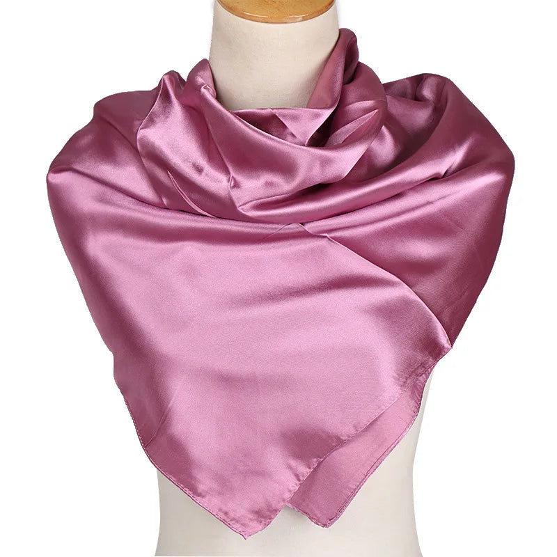 Women’s Silk Scarf Satin Solid Color Hijab Wrap Shawl 90x90cm