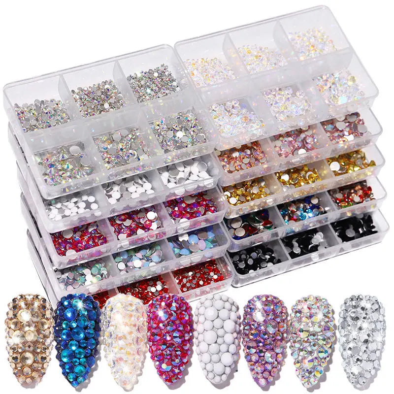Glass Nail Gems Mix 6 Grids Non-Hotfix Rhinestones for Nail Art & Crafts