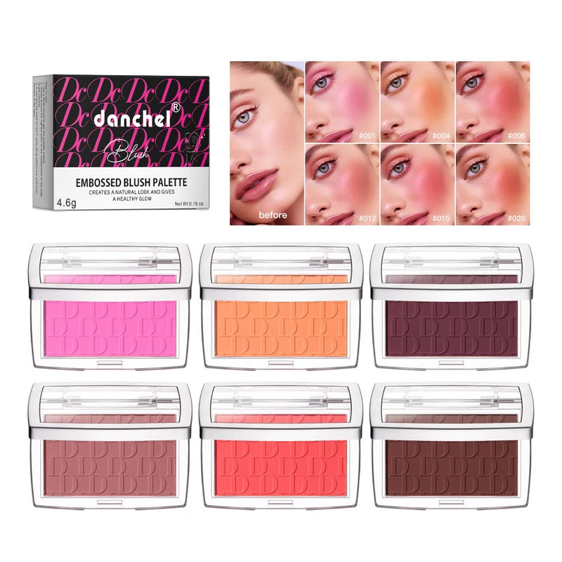 Matte Face Blusher Palette with 6 Colors - Natural Cheek Tint & Contouring Powder