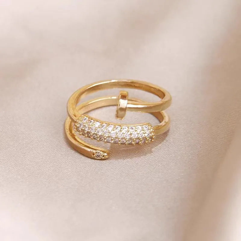 Personalized Light Luxury Zircon Three Circle Nail Opening Ring for Women