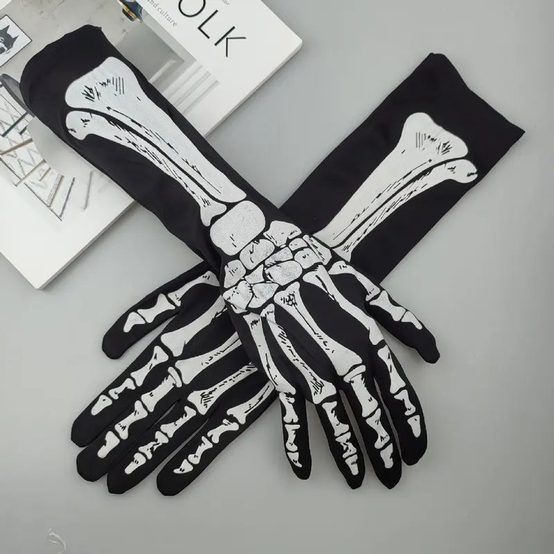Halloween Skeleton Gloves - Dark Skeleton Pattern for Costume & Horror Parties
