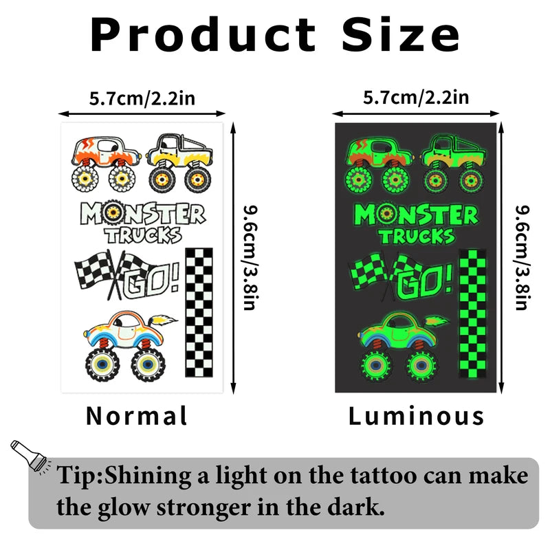 Glow in the Dark Neon Green Truck Temporary Tattoos Waterproof & Easy Removal Body Paint