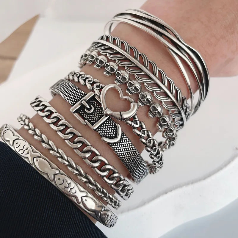 Solid 925 Sterling Silver Heart Chain Bracelet for Women Vintage Handmade Jewelry