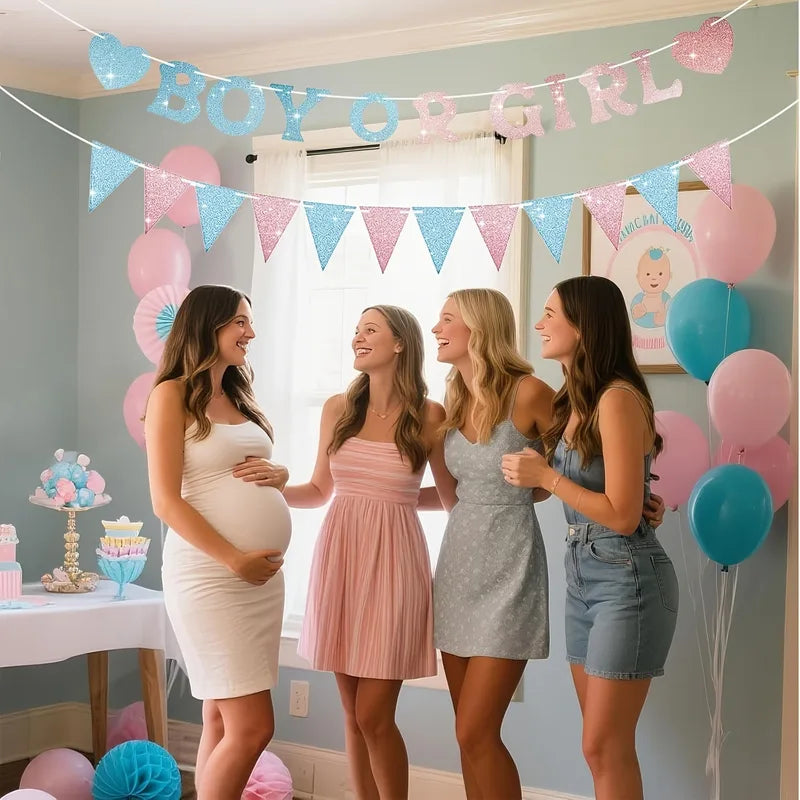 Gender Reveal Banner Decorations for Baby Shower Pink Blue Baby Reveal Supplies