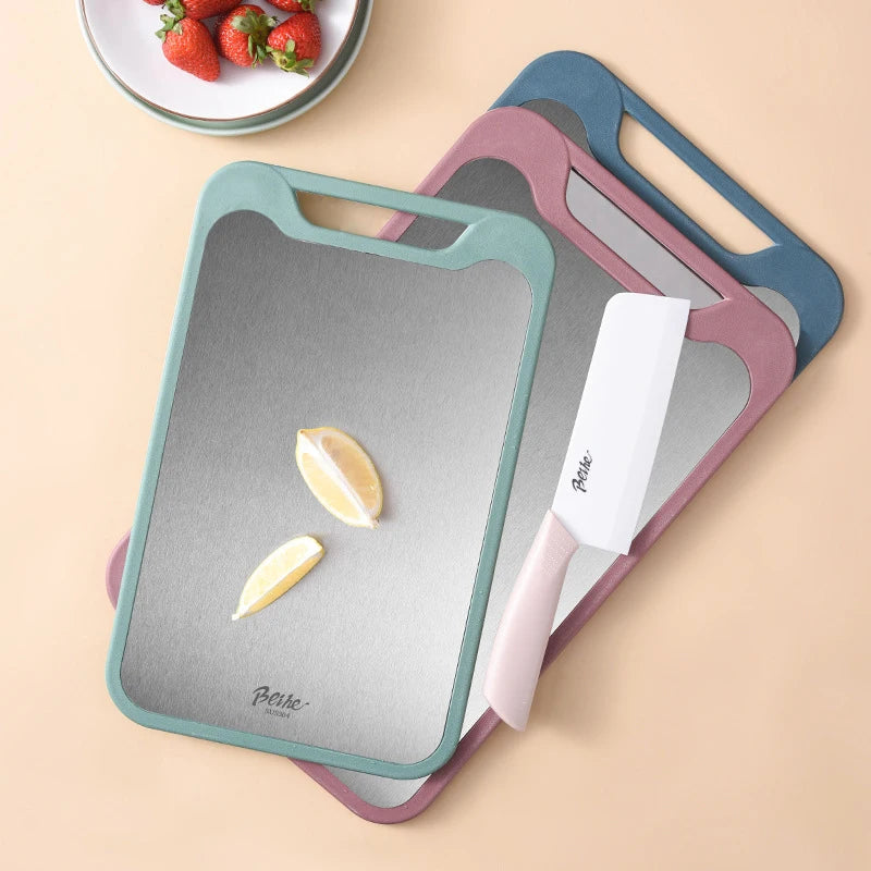 Dual-Side Stainless Steel and Plastic Cutting Board with Anti-Slip Feet