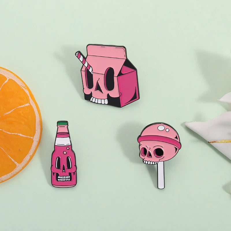Halloween Skull Lollipop Enamel Pins Goth Skeleton Brooch Jewelry Gift