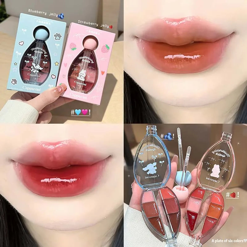 6-Color Lip Balm Set - Juicy Pink, Moisturizing Lip Gloss & Lip Oil Palette