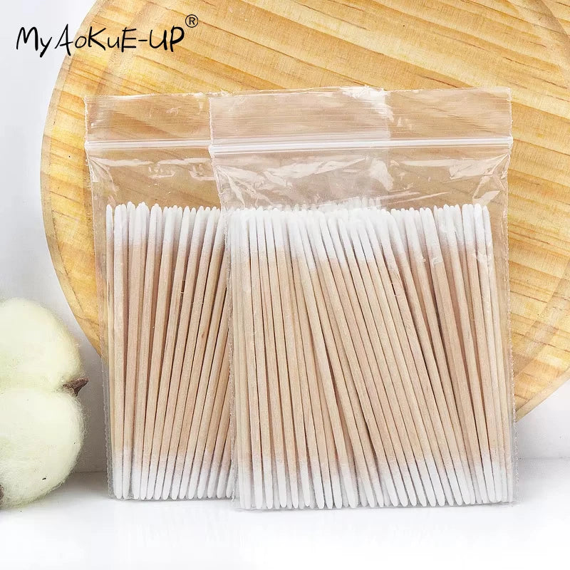 Disposable Ultra-small Cotton Swab Makeup Brushes for Eyelash Extension Removal - 100/300 Pcs
