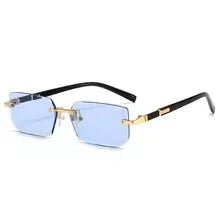 Unisex Rimless Rectangle Sunglasses UV400 Polarized Metal Frame Small Square Shades