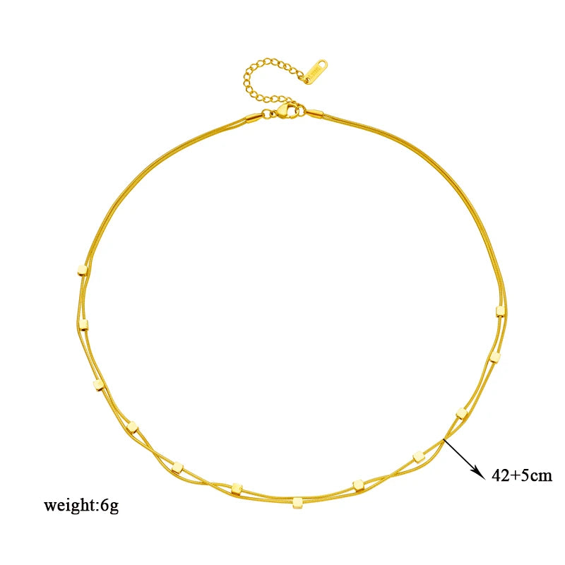 2-in-1 Stainless Steel Necklace for Women - Cube Chain Choker Jewelry Gift