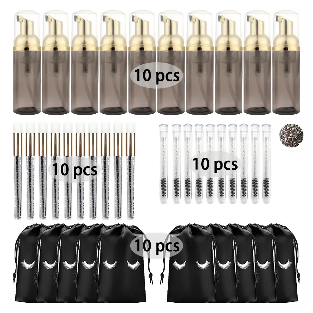 Eyelash & Eyelash Serum Cleaning Tools Set with 60ml Bottles & Brushes