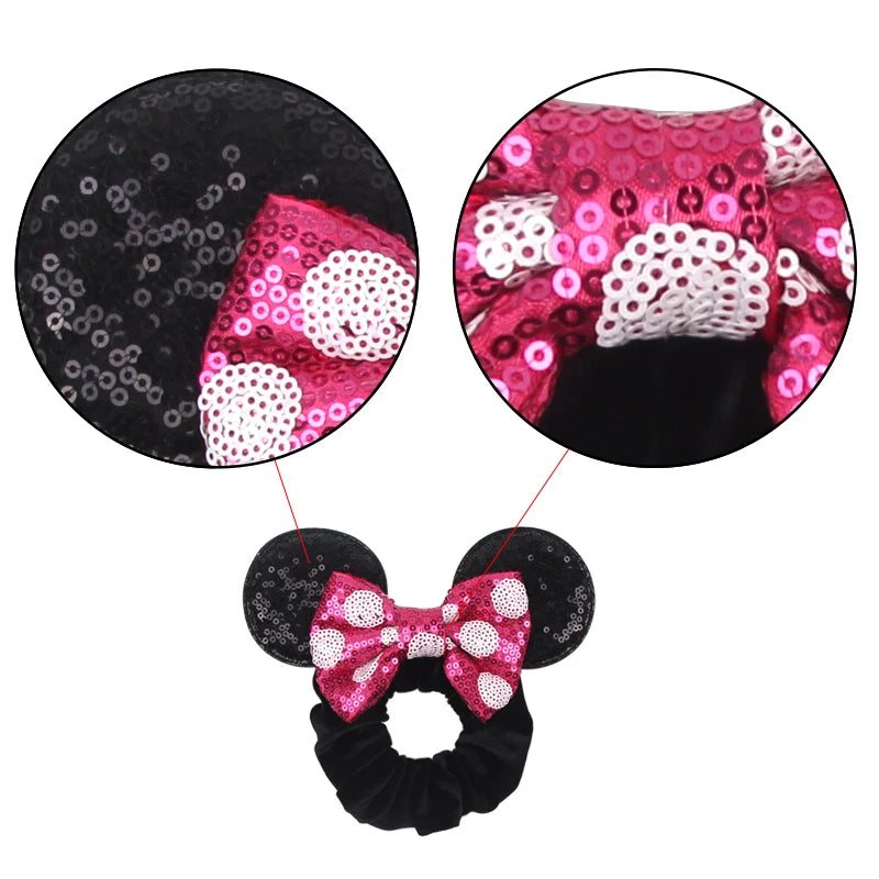 Velvet Hair Scrunchies with Mouse Ears for Girls & Women - Bow Headbands & Ponytail Accessories