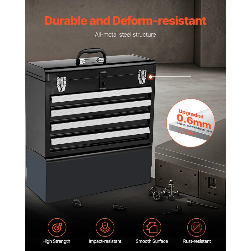 20.5-Inch Portable Metal Tool Box with 4 Drawers, Locking Organizer for Workshop