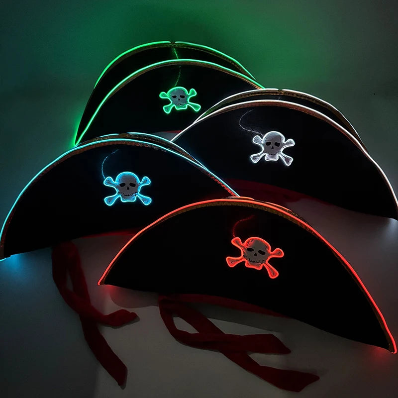 LED Pirate Hat with Light Up Skull Pattern for Costume Party Halloween Cosplay