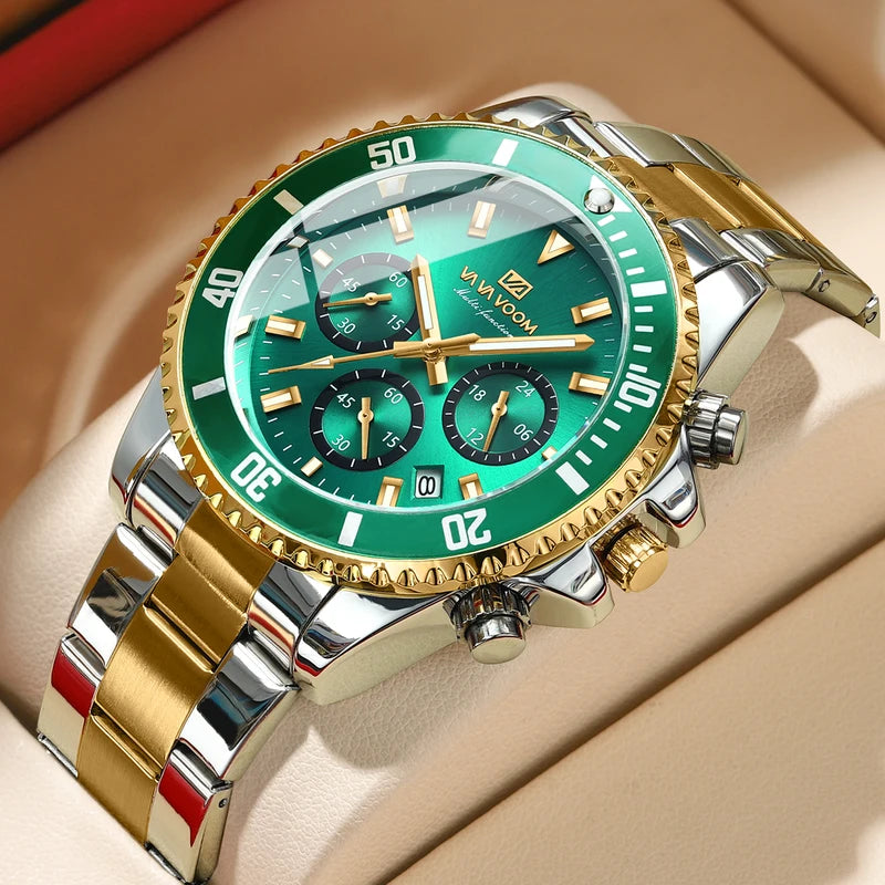 Men's Multifunctional Quartz Watch - Luxury Water-Resistant Diver Style Stainless Steel Wristwatch