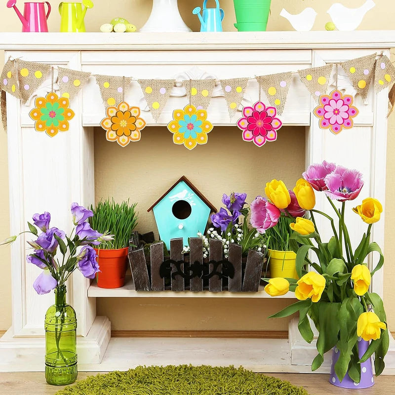 10pcs Unfinished Wooden Flower Ornaments for DIY Crafts, Christmas Hanging Decor