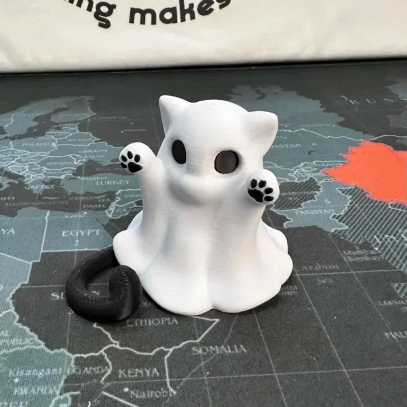 Mini Ghost Cat Ornaments Halloween Desk Decor Cute Kitten Figurines Gift for Girlfriend